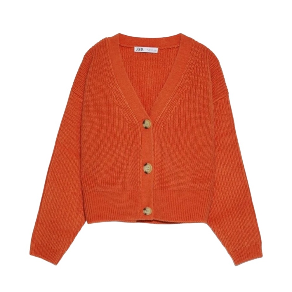 Zara Orange Chunky Knit Cardigan Oversized Sweater
